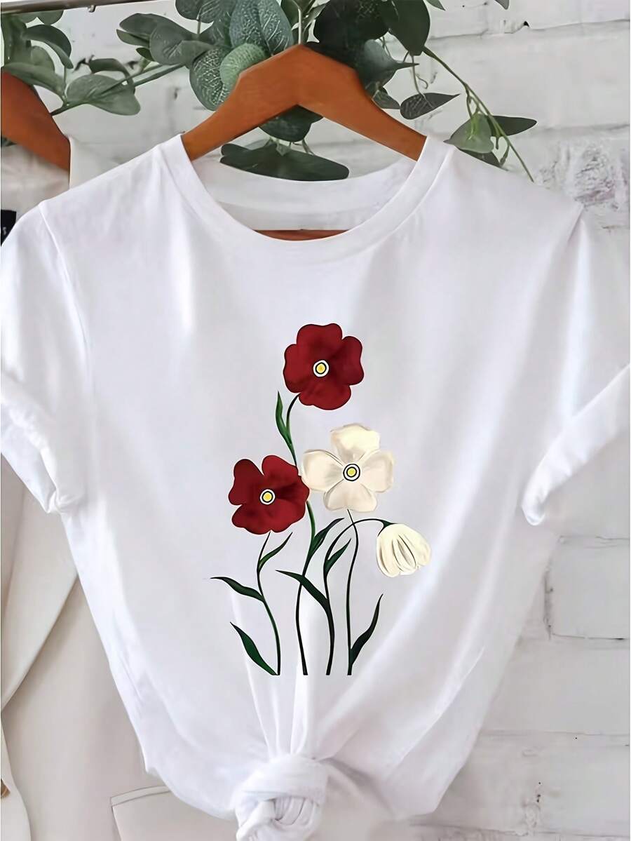 Talla Grande - Talla Grande - Camiseta Casual de Manga Corta con Cuello Redondo para Mujeres de Talla Grande, Perfecta para el Verano y Celebraciones de Graduación - Blanco - Ver 1