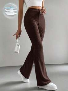 Pantalones negros acampanados de unicolor para mujer estilo Y2K - Marrón Chocolate - Ver 1