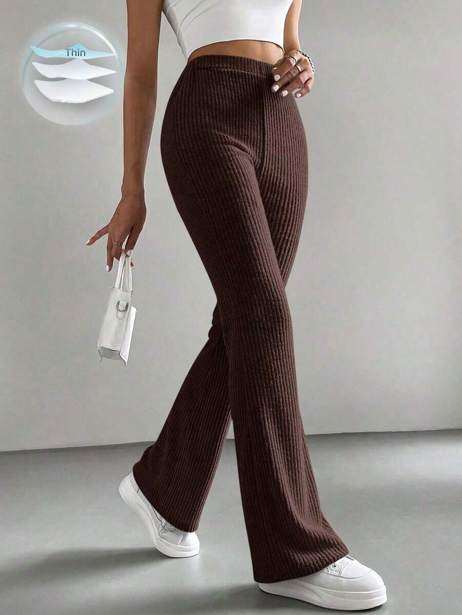 Pantalones negros acampanados de unicolor para mujer estilo Y2K - Marrón Chocolate - Ver 1