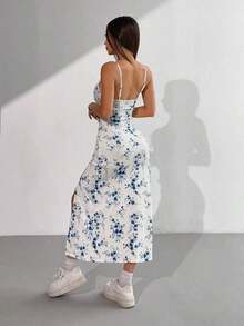 Vestido midi de mujer con tirantes estampado floral y aberturas laterales en el bajo - Blanco - Ver 2