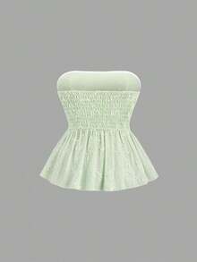 Top tubo con fruncido bordado para mujer, conjunto de estilo Y2K - Verde - Ver 2