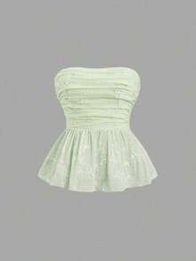 Top tubo con fruncido bordado para mujer, conjunto de estilo Y2K - Verde - Ver 7