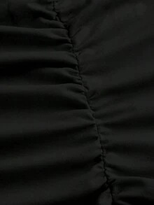 Vestido maxi de cola de pez con hombro asimétrico arrugado de unicolor sin mangas - Negro - Ver 4
