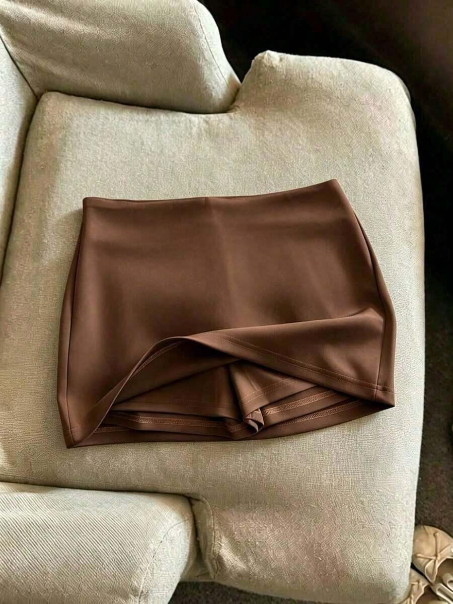 a casual de unicolor para mujer, adecuada para usar debajo de faldas vaqueras de cintura alta, conjunto de 3 pantalones cortos/faldas para mujer - Café integral - Ver 1