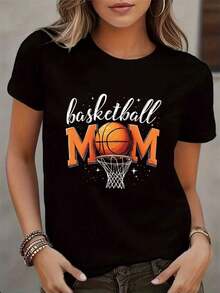 Camiseta de baloncesto para mujer - Transpirable, de cuello redondo, de manga corta, adecuada para uso diario, lavable a máquina, camiseta casual cómoda. - Negro - Ver 1