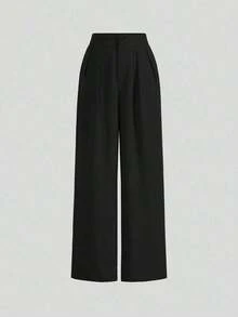 Conjunto de pantalones de cintura alta de verano, pantalones de pierna ancha con cintura alta y pliegues, pantalones sueltos y de pierna larga - Caqui 2 - Ver 8
