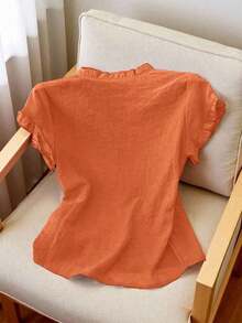 casual de mujer de unicolor y manga corta, para verano - Naranja - Ver 2