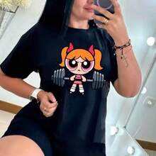 barata tu ropa Playera dama deportiva oversize chicas superdorosas gym bombom, bellota, burbuja girl power larga Unisex - Negro - Ver 7