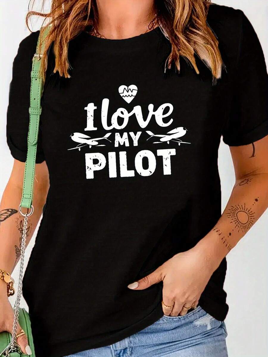 Amo a mi piloto camiseta cómoda para mujer - Negro - Ver 1