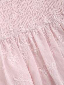 Blusa de mujer de manga corta con volantes, bordado floral romántico estilo francés, para primavera/verano - Rosa - Ver 5