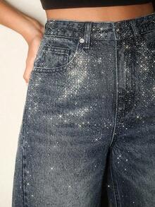 Jeans de pierna ancha de aspecto desgastado y brillante de estilo casual - Azul - Ver 8