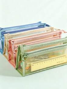 Ins-Style Large-Capacity Pencil Case Stationery Pouch, Multi-Layer Compartment Storage, High-Aesthetic Pencil And Stationery Organizer For Boys And Girls, Available In Multiple Colors, Essential For Back-To-School, Hand-Held Pencil Pouch,Multi-Layer Pencil Case, Multi-Functional Large Capacity, Zipper Closure, Independent Compartments, Convenient Storage Mesh Design, Multi-Color Optional Storage Bag, Your Ideal Office Desktop Organization Helper - One Size Fits All - View 6