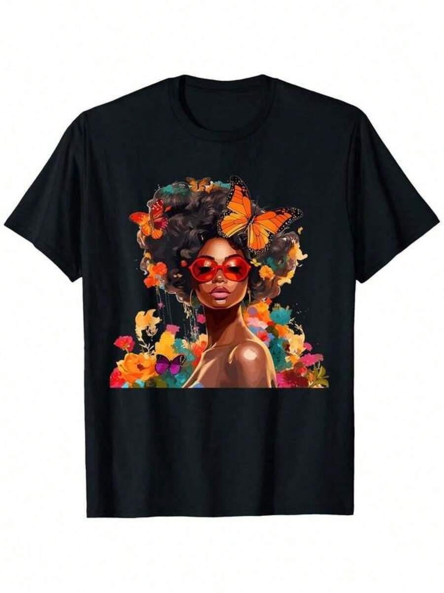 Camiseta versátil 2026Item Picture Black Short Sleeved Casual Shirt Featuring An Afro Woman,Camisetas para hombre, camisetas para mujer, estampados de anime, ropa imprescindible para apoyar el Mundial, camisetas gráficas para niños, adecuadas para el uso diario, camisetas para hombre, camisetas con temática de verano de 2026 - Negro - Ver 1