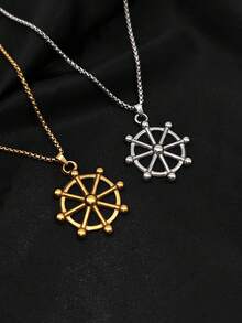 1pc Vintage Nautical Rudder Stainless Steel Compass Necklace, Anti-Fading, Suitable For Commuting And Dating, Unique Meaning Gift For Boyfriend/Girlfriend - Rudder - View 2