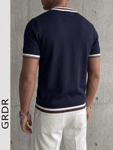 GRDR Sweater Rajut Lengan Pendek Leher Bulat Musim Panas untuk Pria, Sempurna untuk Beraktivitas di Musim Panas, Pakaian Wajib Modis - Navy Blue - View 5