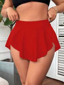 Falda de baño de unicolor para mujer de talla grande, adecuada para vacaciones de verano - Rojo - Ver 5