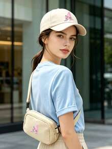 1Set-Women's Printed Baseball Cap&Crossbody Bag Set,Hat For Sunscreen,Bag For Phone And Belongings,Suitable For Travel,Outdoor Sports - Beige - View 2