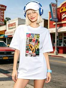 Camiseta de manga corta con cuello redondo suave y casual de verano para mujer, tops para salir, vintage, camisetas divertidas, Gen Z, tops, curvas, ropa Y2K, algodón, Italia, Grecia, curvas, tops para damas, tops lindos, camisetas gráficas, conjuntos de vacaciones para mujer, conjuntos de primavera, estilo callejero americano, casual deportivo, vestido degradado, estilo unisex, estilo casual urbano, casual, jersey, camisetas holgadas, ropa de calle retro, estilo de los 90, estilo de los 2000, subcultura, estilo europeo, top negro, tops blancos, conjuntos de fiesta de los 90. Blanco - Blanco - Ver 3