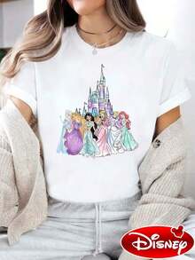 Disney Princesses Dream Castle T-Shirt - Beautiful Disney Princesses Round Neck Short Sleeve T-Shirt - 白色 - 查看 6