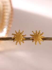 Pendientes de línea vintage con sol para mujeres, pendientes geométricos de acero inoxidable dorado, regalo de fiesta de hip hop y cumpleaños - Amarillo Oro - Ver 1