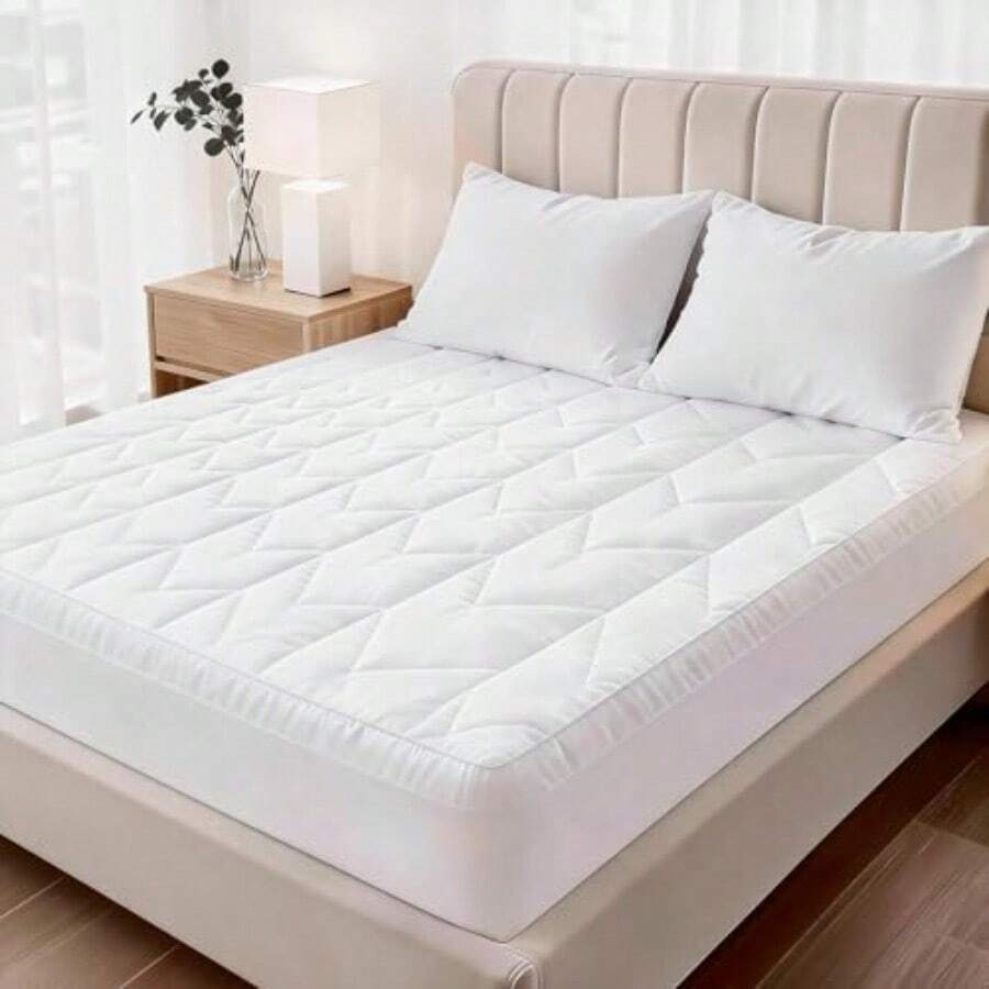 VIOPY Cubre Colchones Individual, Lavable Sobrecama Tipo Colchoneta, Suave y Transpirable, Alivia el Dolor de Espalda, Hipoalergénico Protector, Blancos para el Hogar, Certificado Oeko-Tex 100 - Blanco - Ver 1