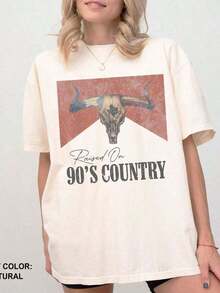 Camiseta de manga corta holgada de talla grande para mujer, estilo vintage desgastado, inspirada en los años 90, estilo country, camiseta de concierto country, estilo vaquero del oeste, Nash - Blanco - Ver 1
