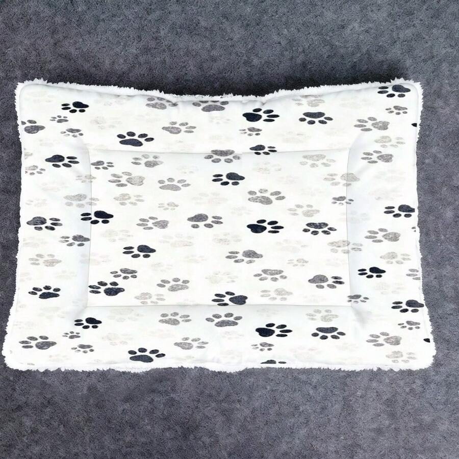 1pc Soft Pet Bed Cushion, Washable Paw Print Design, Suitable For Small/Medium/Large Dogs, Reversible Dog Crate Mat, Cat Bed, 4-Season Use - Multicolor - View 1