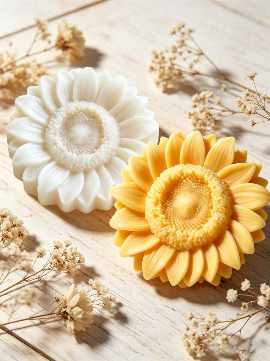 3D向日葵矽膠模具,雛菊花卉DIY手工模具,適用於香氛蠟燭、手工皂、石膏、水泥、香氛石、環氧樹脂,耐用家居裝飾手工藝術飾品禮物模具 - 白色矽膠模具 - 查看 1