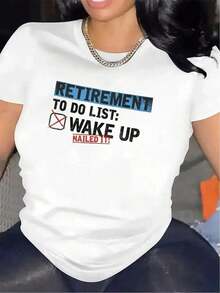 LooseStretchy Short-Sleeve T-Shirt |   And Lightweight, Featuring A Fun Retirement-Themed Design, It's Perfect For Casual Wear, With A Comfortable Fit, Making It An Ideal Gift For Home Or The Office. It Has A Round Neck And Is Made Of Slightly Stretchy. Suitable For SummerBasic Crew Neck Cotton T-shirt for Women - Blanco - Ver 11