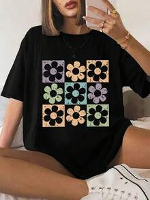 Under The RadarTalla Grande - Talla Grande - Camiseta con Estampado de Letras Talla Grande, Top Casual de Manga Corta y Cuello Redondo, Adecuado para Verano y Primavera, Ropa de Talla Grande para Mujer-Vintage Street Style Unisex Loose Cotton Short Sleeve Crew Neck T-Shirt - Negro - Ver 1
