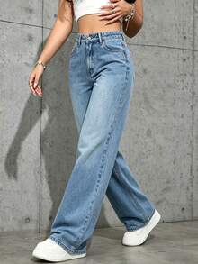 Pantalones vaqueros anchos sueltos y versátiles de mujer con diseño de bolsillos - 2022 - Ver 3