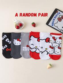Noctvar OBM Sleepwear X Hello Kitty Hello Kitty 短袜（1/6 双装），可爱萌系猫咪图案，舒适透气，适合学生/成人，可作礼物或日常穿着，男女通用 - 彩色 - 查看 12