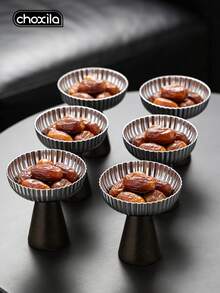 1pc Silver Mirror Dessert Cup, Black Base Bowl - Vertical Stripe Petal Shaped Bowl, Ice Cream Cup, Yogurt Cup, Fruit Plate. Suitable For Kitchen, Living Room, Dining Room And Entertaining Guests. - Silver - View 5