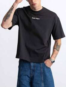 INFLATION Men's Short Sleeve Round Neck Fashion Casual Printed Cotton T-Shirt. - 黑色 - 查看 2