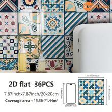 SUPSTICKER 12/36片装波西米亚风2D仿瓷砖自粘墙贴，PVC材质，防水、防油、防污、可移除，适用于厨房、客厅、浴室墙面装饰、橱柜表面翻新、装饰性防溅板，尺寸为7.87*7.87英寸/11.81*11.81英寸 - 多片裝 - 查看 16