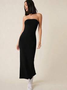 BASICS Vestido Sólido Ceñido Al Cuerpo Casual Para Cena Y Cita - Negro - Ver 4