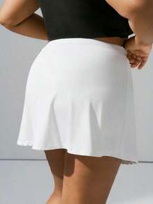Falda corta casual de línea A de unicolor negro básico para mujer de talla grande, amigable con las curvas del Body redondeado, para el invierno, para la figura de Body redondeado tipo manzana - Blanco - Ver 2