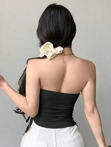 Blusa asimétrica plisada para mujer, top tubo para salir en verano - Negro - Ver 5