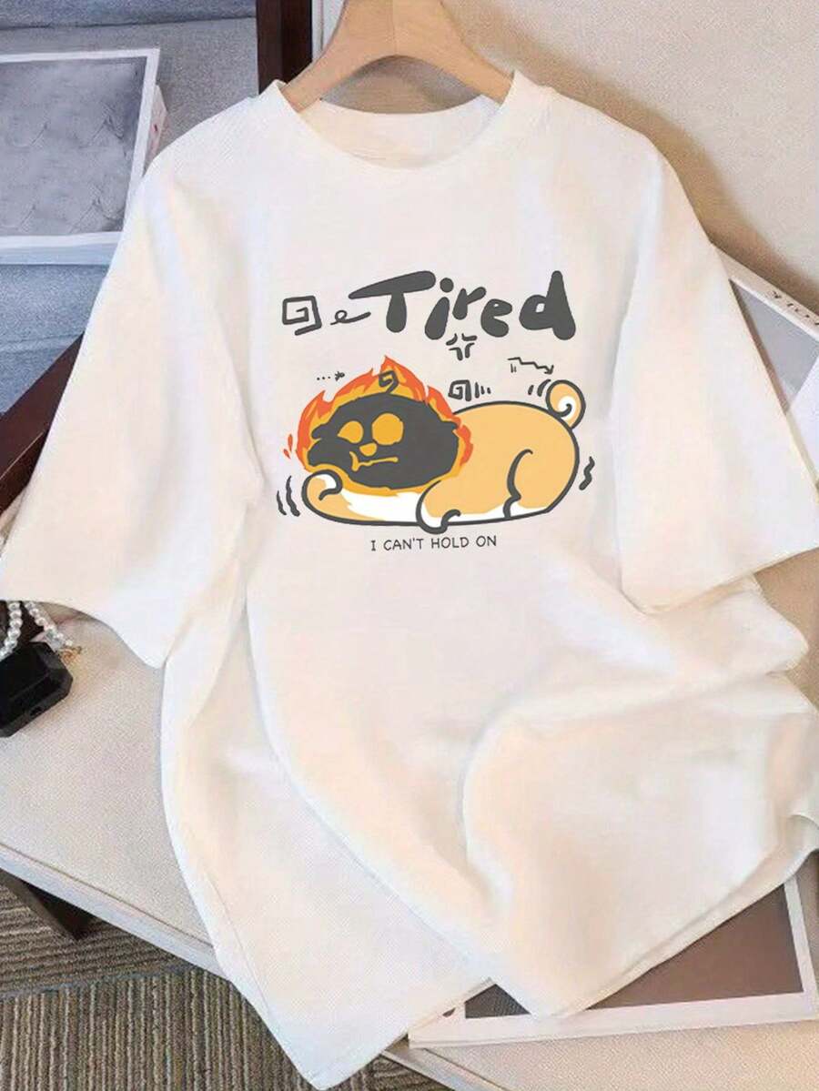 Camiseta de Cuello Redondo 100% Oversized para Mujer - Corte Holgado, Manga Corta, Top Casual con Tela Suave y Transpirable, Ropa Casual, Lavable a Máquina para (Todo el Año) - Blanco - Ver 1