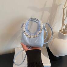 Lace Trim Handbag, Pastel Macaron Color Crossbody Bag, Pleated Cute Mini Purse - Multicolor - View 14