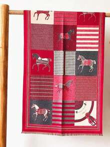 Sciarpa vintage con stampa a cavallo in finta cashmere, scialle/poncho invernale grande e caldo per donna - Arancione - Visualizzare 5