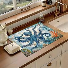 1pc Octopus Pattern Printed Absorbent Dish Drying Mat, Espresso Machine Countertop Absorbent Mat, Sink Drain Mat, Soft Faucet Absorbent Mat, Sink Cup Mat, Home & Kitchen, Bathroom Accessories - Multicolor - View 5