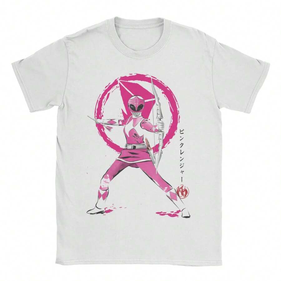 Camiseta Pink Power Rangers Sumi e para hombre y mujer, 100% algodón, cuello redondo, manga corta, ideal como regalo de cumpleaños. Camiseta de manga corta de 220 g de algodón puro, tejido grueso, resistente a las arrugas y que no se deforma fácilmente. Estilo sencillo y versátil, ligero y transpirable, perfecto para ir al trabajo, viajar, acampar, ir de compras y para el tiempo libre diario. - Blanco - Ver 1