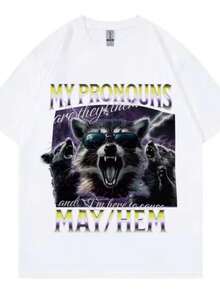 Women's T-Shirts Funny Unhinged Non Binary Raccoon Meme T Shirt Gothic Fashion Vintage Short Sleeve T-Shirt Men Women Casual Oversized T-Shirts - 白色 - 查看 1