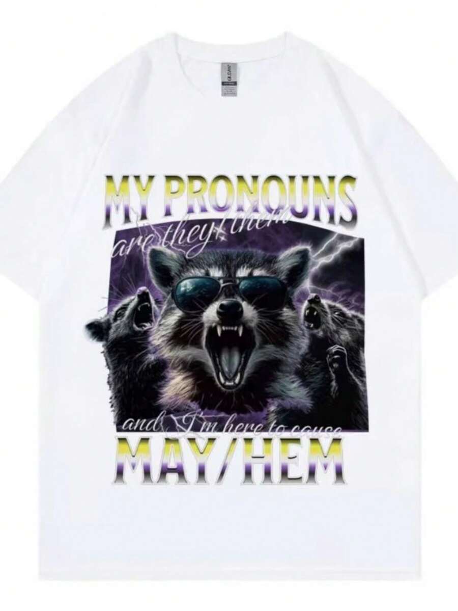 Women's T-Shirts Funny Unhinged Non Binary Raccoon Meme T Shirt Gothic Fashion Vintage Short Sleeve T-Shirt Men Women Casual Oversized T-Shirts - 白色 - 查看 1