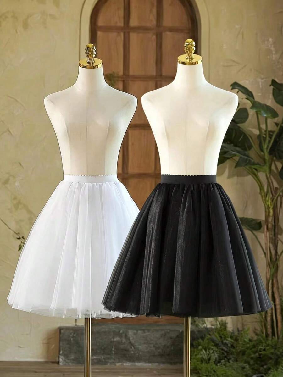 1 chiếc váy voan 4 lớp màu trắng cổ điển, dài ngang gối 65cm, thích hợp cho Halloween, cosplay và tiệc cưới, váy lót mùa thu kiểu Lolita. - Nhiều màu - Xem 1
