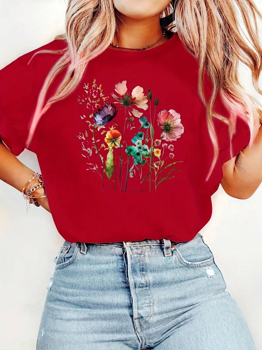 Camiseta de manga corta para mujer - [Rojo] - Ver 1