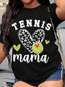 Camiseta de Tenis para Mujer 2026, Diseño de Corazón, Regalo para Mamá Tenisora, Ropa Deportiva Casual, Camiseta de Mujer - Negro - Ver 7