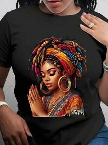 Camiseta de manga corta con estampado africano para mujer, ideal para vacaciones de verano, adecuada para todas las estaciones, tela transpirable de alta calidad, ropa deportiva casual, lavable a máquina y duradera - Camiseta unisex de algodón holgada de manga corta y cuello redondo, estilo vintage urbano. - Negro - Ver 1