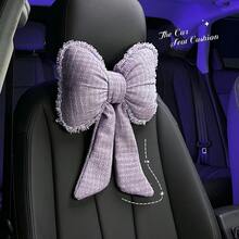 1pc Car Headrest Neck Pillow, Bow Decor Lumbar Support Cushion, Suitable For All Seasons - A - View 9
